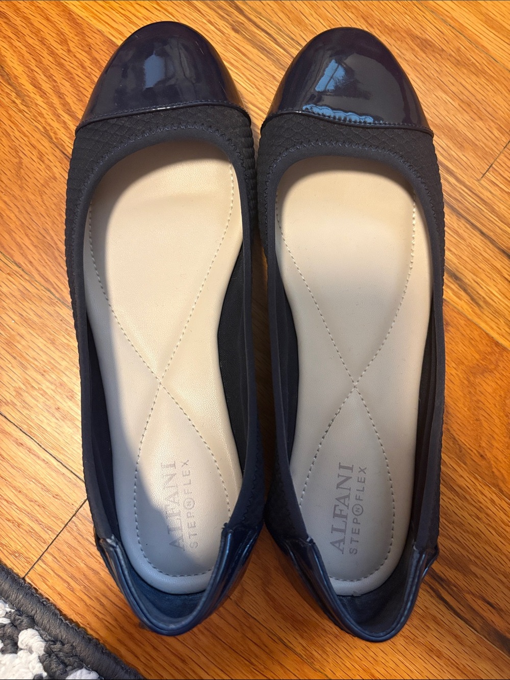 Alfani Navy Blue Women's Slip-On Ballet Flats with Patent Cap Toe